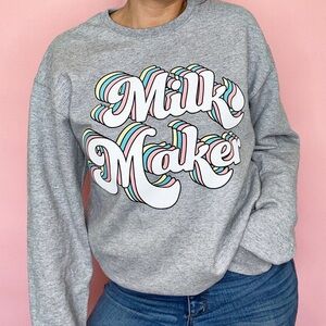 The Little Milk Bar Gray Milk Maker Pastel Rainbow Crewneck Sweatshirt Pullover